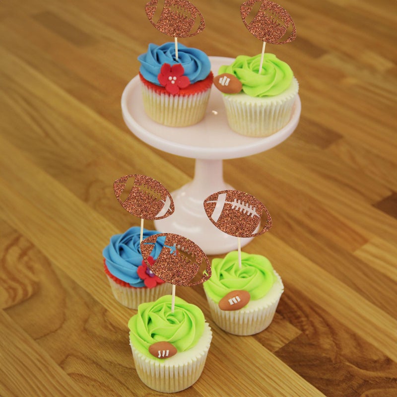 Ephlyn 24Pcs Rugby Football Cupcake Toppers Rugby Ball Cupcake Picks Sports Ball Theme Cake Decoration for Rugby Super Baby Shower Kids Birthday Party Decorations Supplies - Image 4