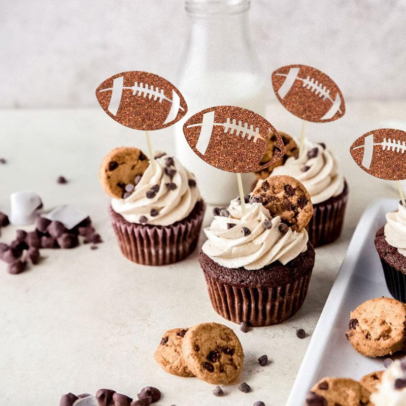 Ephlyn 24Pcs Rugby Football Cupcake Toppers Rugby Ball Cupcake Picks Sports Ball Theme Cake Decoration for Rugby Super Baby Shower Kids Birthday Party Decorations Supplies - Image 5