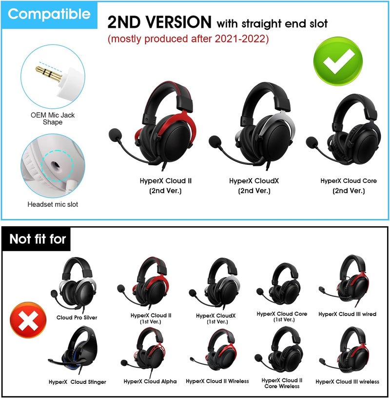 REEYEAR Mic Replacement Microphone Boom fits for Kingston HyperX Cloud, Cloud X and Cloud II 2nd Version for PS4 Xbox One Nintendo Switch Computer PC Gaming Headsets Noise Cancelling 3.5mm Jack Black - Image 3