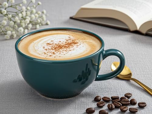 Bodhi House Ceramic Soup and Coffee Wide Large Mug with Handle - Set of 1, 350 Ml Glossy Finish | Microwave Safe | for Maggi, Cappuccino, Latte, Green Tea - Cyan - Image 1