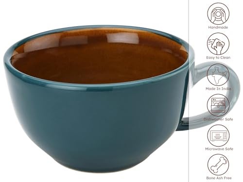 Bodhi House Ceramic Soup and Coffee Wide Large Mug with Handle - Set of 1, 350 Ml Glossy Finish | Microwave Safe | for Maggi, Cappuccino, Latte, Green Tea - Cyan - Image 5