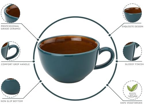 Bodhi House Ceramic Soup and Coffee Wide Large Mug with Handle - Set of 1, 350 Ml Glossy Finish | Microwave Safe | for Maggi, Cappuccino, Latte, Green Tea - Cyan - Image 4