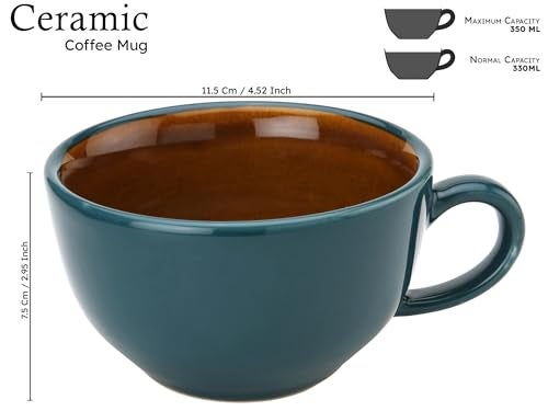 Bodhi House Ceramic Soup and Coffee Wide Large Mug with Handle - Set of 1, 350 Ml Glossy Finish | Microwave Safe | for Maggi, Cappuccino, Latte, Green Tea - Cyan - Image 3
