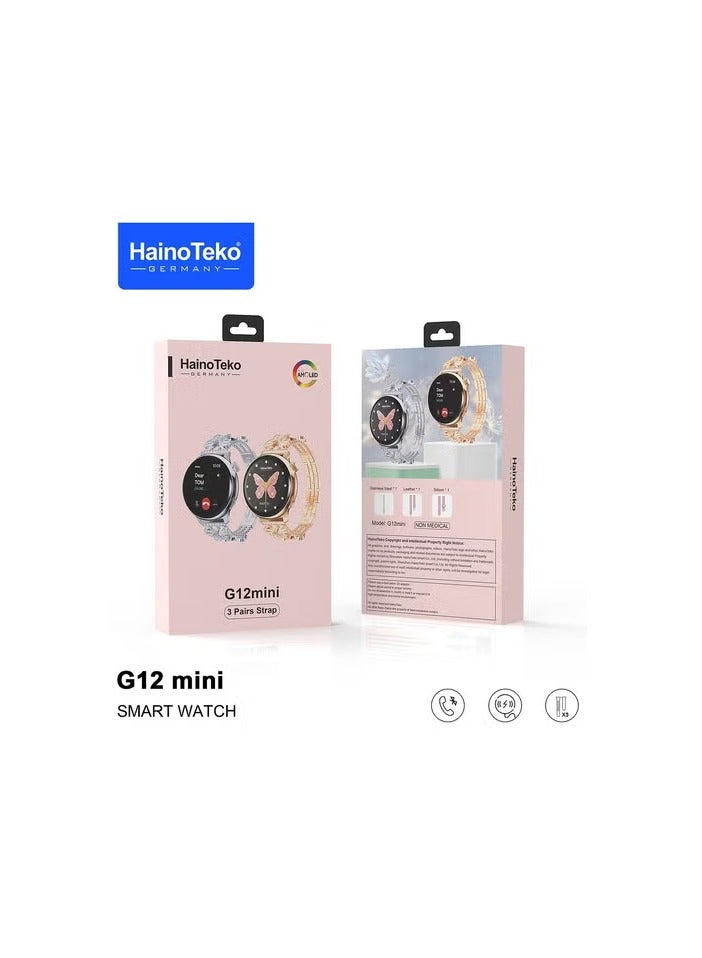 Haino Teko HainoTeko Germany G12 mini Smart Watch With Round Shape AMOLED Display 3 Pair Straps - Image 1