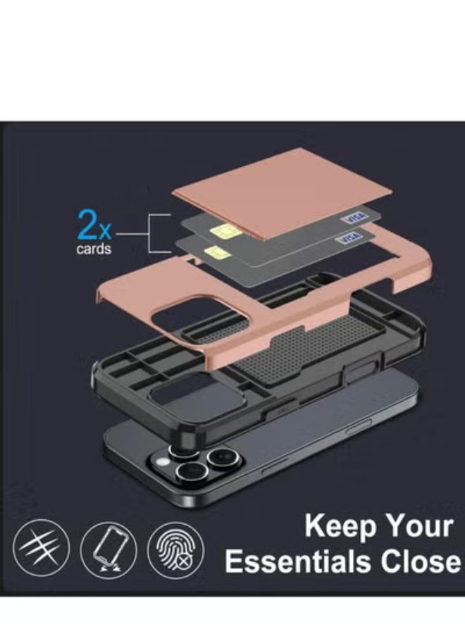 GULFLINK iPhone 15 Pro Max Case With Card Holder Heavy Duty Dual Layer Hidden Card Slot Slim Wallet Case Gold - Image 2