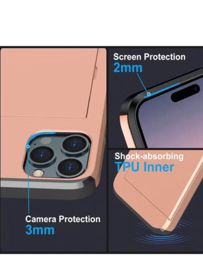 GULFLINK iPhone 15 Pro Max Case With Card Holder Heavy Duty Dual Layer Hidden Card Slot Slim Wallet Case Gold - Image 3