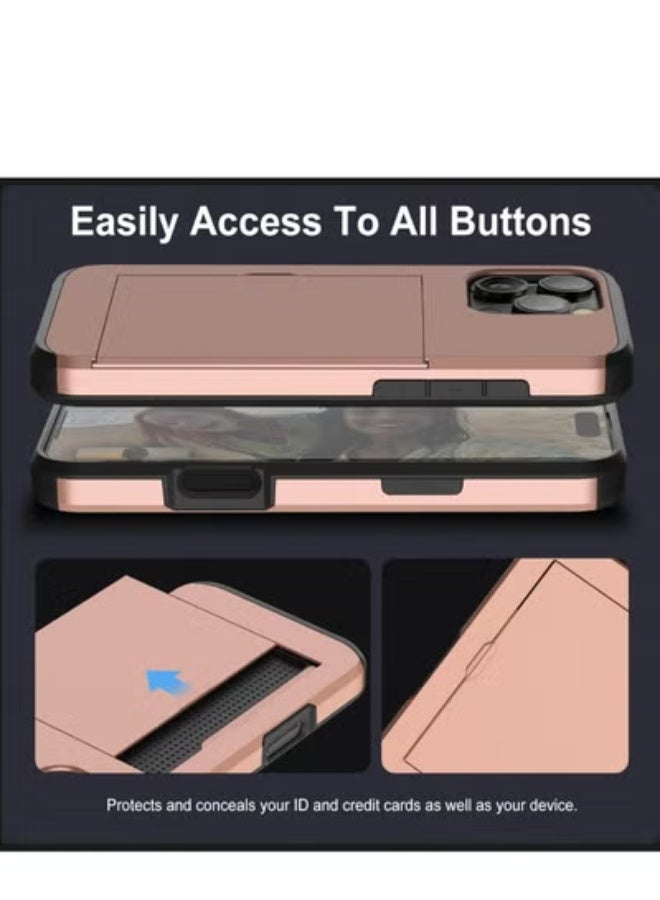 GULFLINK iPhone 15 Pro Max Case With Card Holder Heavy Duty Dual Layer Hidden Card Slot Slim Wallet Case Gold - Image 4