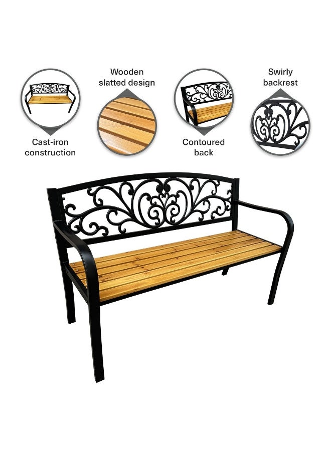 Pan Home مقعد خشبي خارجي من الحديد الزهر - أسود - Image 2