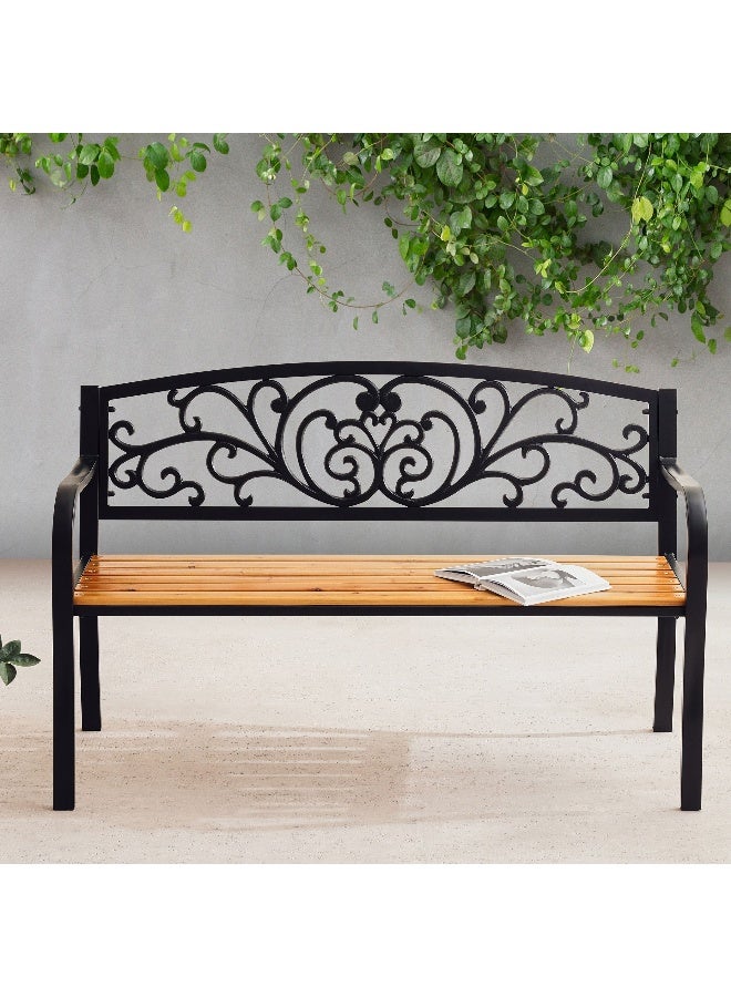 Pan Home مقعد خشبي خارجي من الحديد الزهر - أسود - Image 4