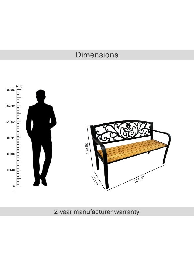 Pan Home Cosita Outdoor Cast Iron Wooden Bench - Black  - Image 1