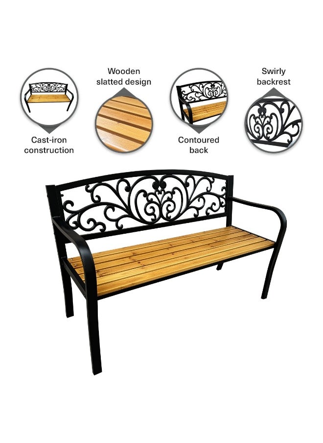 Pan Home Cosita Outdoor Cast Iron Wooden Bench - Black  - Image 3