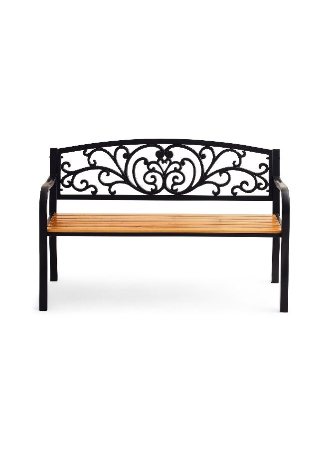 Pan Home Cosita Outdoor Cast Iron Wooden Bench - Black  - Image 2