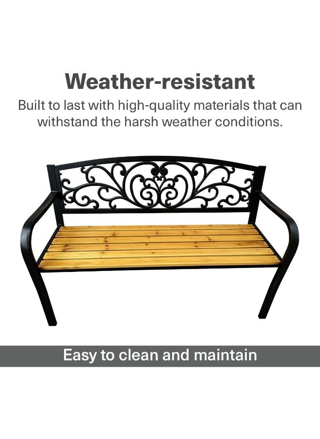 Pan Home Cosita Outdoor Cast Iron Wooden Bench - Black  - Image 5