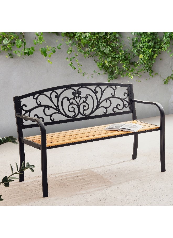 Pan Home Cosita Outdoor Cast Iron Wooden Bench - Black  - Image 4