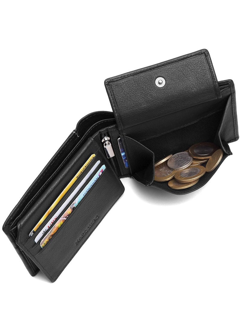 NAPA HIDE Black Leather Wallet for Men I 6 Credit/Debit Card Slots I 2 Currency Compartments I 1 ID Window I 2 Secret Compartments I 1 Coin & Zip Pocket - Image 4