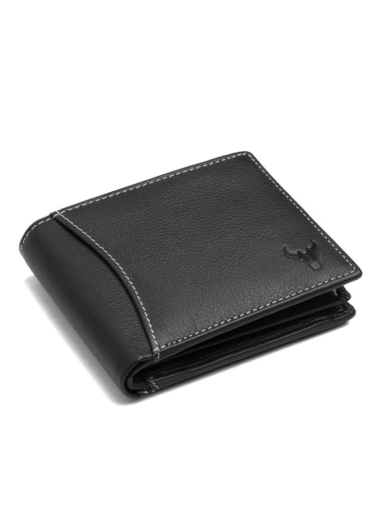 NAPA HIDE Black Leather Wallet for Men I 6 Credit/Debit Card Slots I 2 Currency Compartments I 1 ID Window I 2 Secret Compartments I 1 Coin & Zip Pocket - Image 1