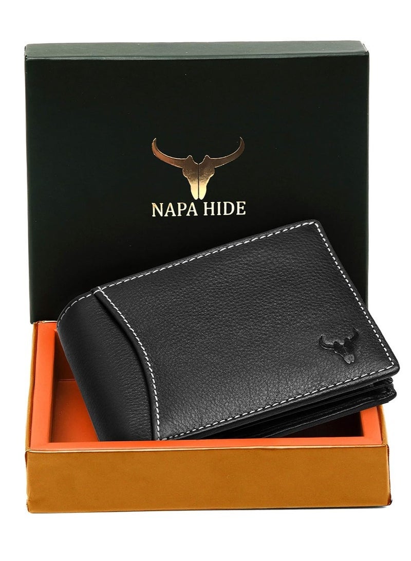 NAPA HIDE Black Leather Wallet for Men I 6 Credit/Debit Card Slots I 2 Currency Compartments I 1 ID Window I 2 Secret Compartments I 1 Coin & Zip Pocket - Image 2