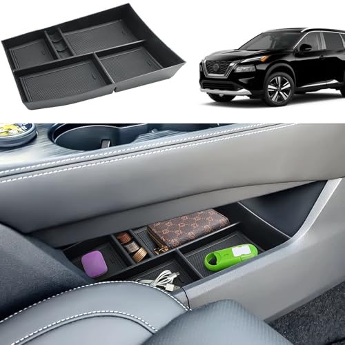 Coleya Lower Center Console Organizer for 2021-2024 2025 Nissan Rogue (S/SV/SL/Platinum/Rock Creek), Durable ABS Plastic &Rubber 2023 2024 Rogue Console Tray Insert 2025 Rogue Accessories (Black) - Image 1
