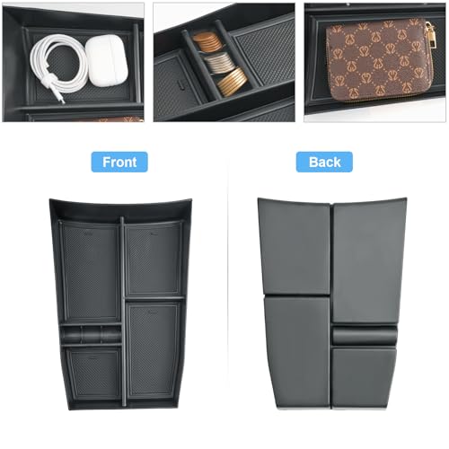 Coleya Lower Center Console Organizer for 2021-2024 2025 Nissan Rogue (S/SV/SL/Platinum/Rock Creek), Durable ABS Plastic &Rubber 2023 2024 Rogue Console Tray Insert 2025 Rogue Accessories (Black) - Image 3