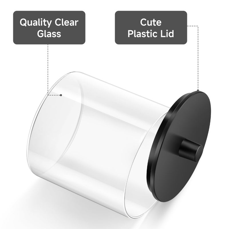 TIPGO Glass Qtip Holder Dispenser - 24 oz Clear Canister Jar, Bathroom Vanity Storage Organizer for Cotton Swabs, Pads, Floss Picks, Small Containers for Makeup Storage (Black) - Image 5