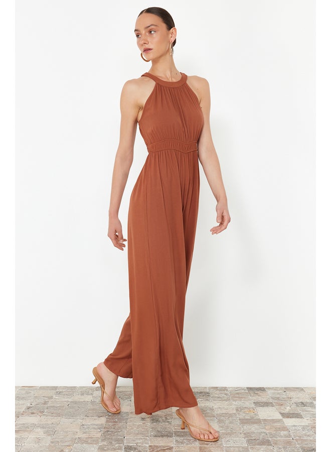 trendyol Cinnamon  Woven Jumpsuit with Drawstring Detail at the Waist TWOSS23TU00121 - Image 2