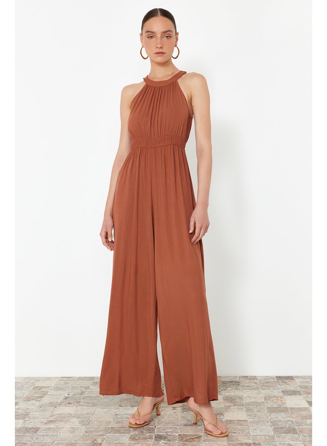 trendyol Cinnamon  Woven Jumpsuit with Drawstring Detail at the Waist TWOSS23TU00121 - Image 1