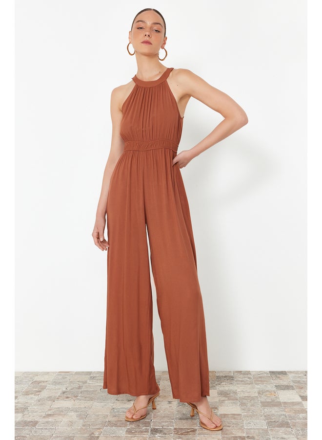 trendyol Cinnamon  Woven Jumpsuit with Drawstring Detail at the Waist TWOSS23TU00121 - Image 3