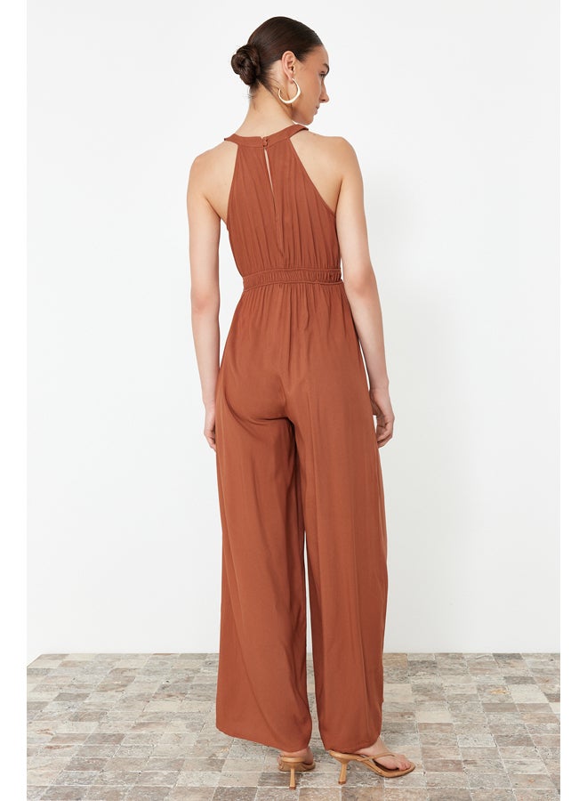trendyol Cinnamon  Woven Jumpsuit with Drawstring Detail at the Waist TWOSS23TU00121 - Image 5