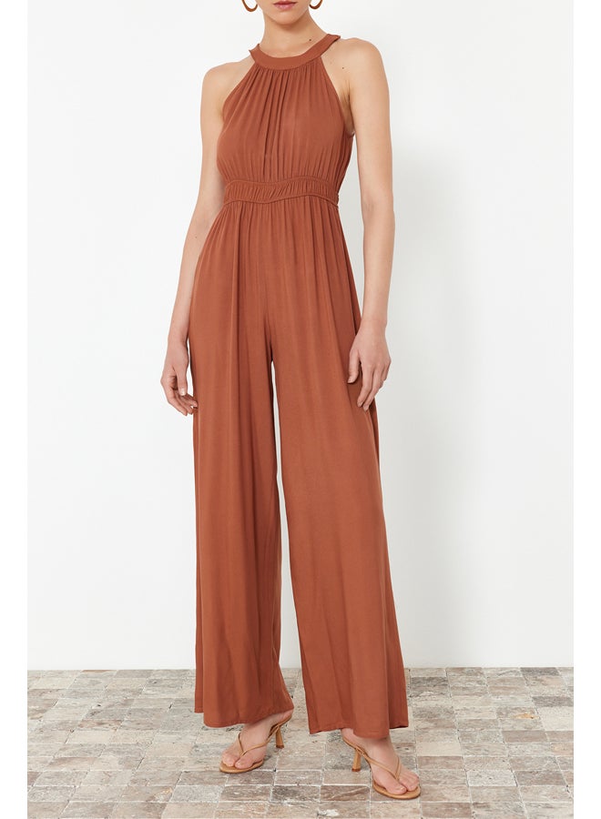 trendyol Cinnamon  Woven Jumpsuit with Drawstring Detail at the Waist TWOSS23TU00121 - Image 4