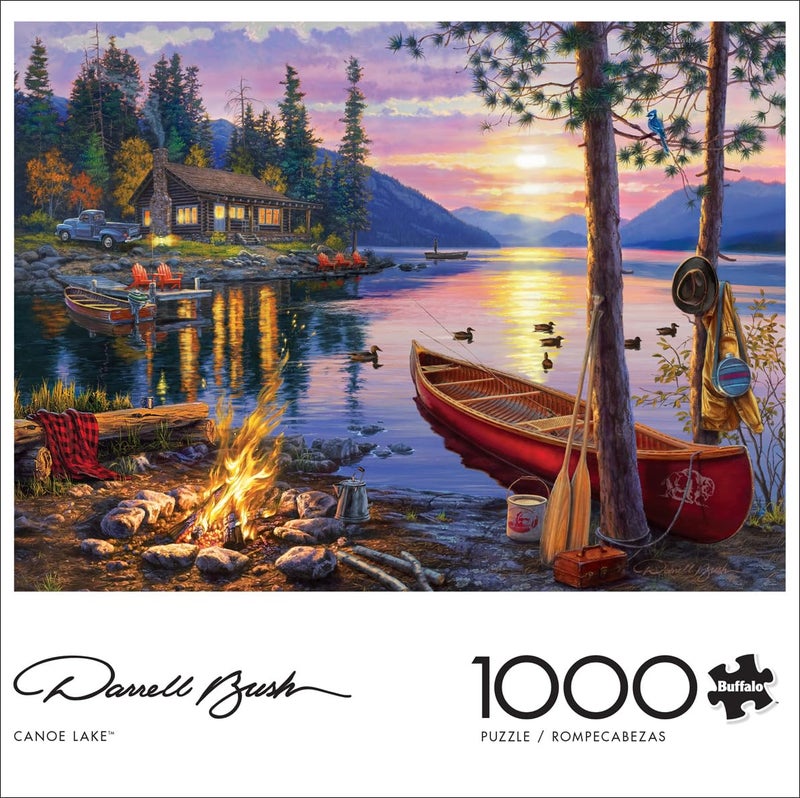Buffalo Games - Canoe Lake 1000 Piece Puzzle for Adults - Jigsaw Puzzles â€“ Darrell Bush Cabin Sunset Artwork with Poster â€“ Challenging Outdoor Nature Scene - Image 2