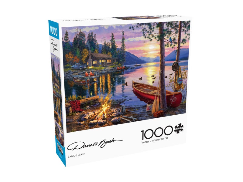 Buffalo Games - Canoe Lake 1000 Piece Puzzle for Adults - Jigsaw Puzzles â€“ Darrell Bush Cabin Sunset Artwork with Poster â€“ Challenging Outdoor Nature Scene - Image 3