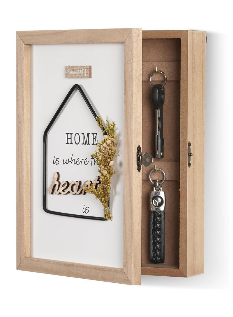 Relex Key Holder Wall Mount, Wooden Key Stand Box for Entryway Home, Hanging Key Cabinet with 6 Key Hooks, Rustic Farmhouse Key Rack for Home Wall Decor Office - Image 1