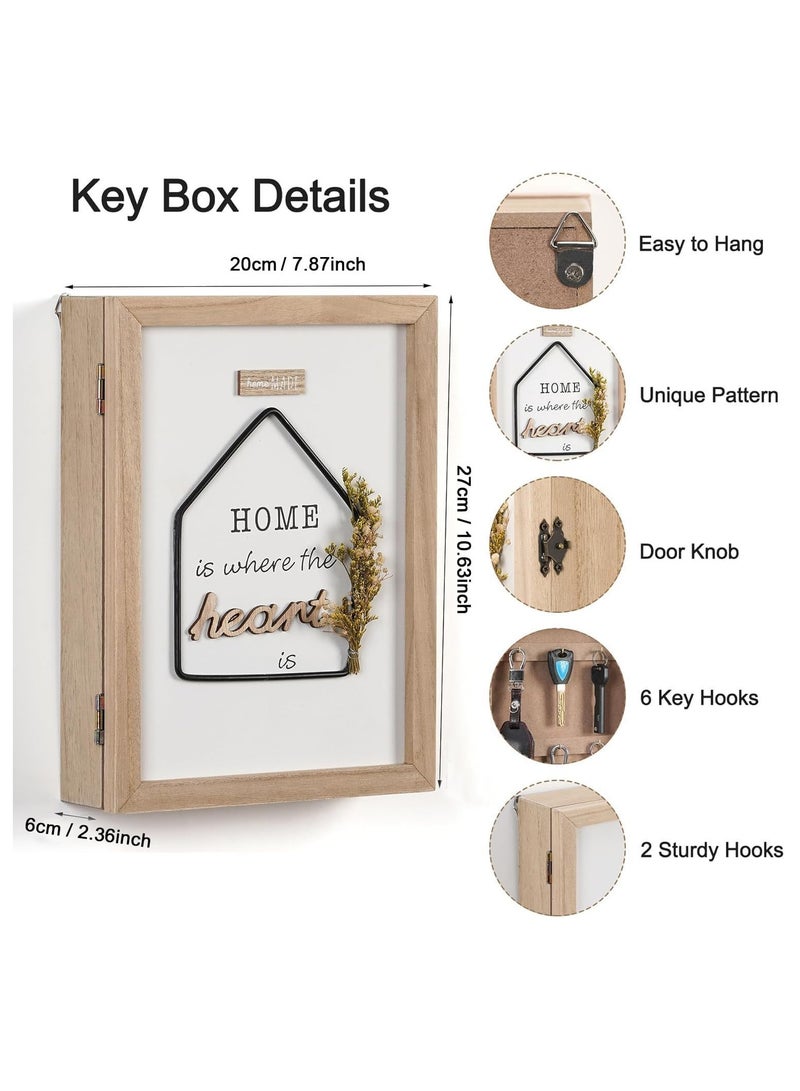 Relex Key Holder Wall Mount, Wooden Key Stand Box for Entryway Home, Hanging Key Cabinet with 6 Key Hooks, Rustic Farmhouse Key Rack for Home Wall Decor Office - Image 3