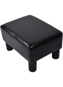 BLACK OAK BLACK OAK Small Foot Rest Stool Rectangle Modern PU Faux Leather Ottoman Padded Seat Footrest Footstool (Standard, Black)  - Image 1