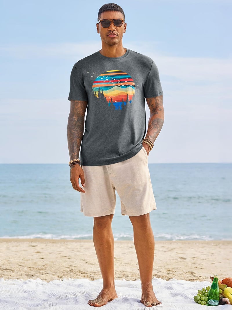 Runcati Mens Short Sleeve T-Shirts Graphic Crewneck Casual Printed Tee Summer Beach Hawaiian Vintage Shirts Grey - Image 5