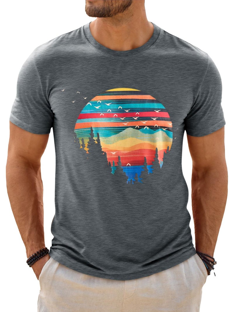 Runcati Mens Short Sleeve T-Shirts Graphic Crewneck Casual Printed Tee Summer Beach Hawaiian Vintage Shirts Grey - Image 1