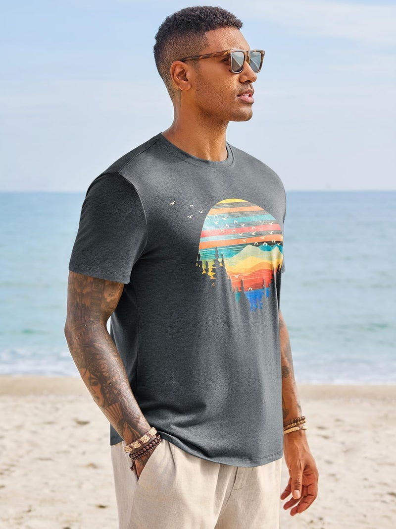 Runcati Mens Short Sleeve T-Shirts Graphic Crewneck Casual Printed Tee Summer Beach Hawaiian Vintage Shirts Grey - Image 4