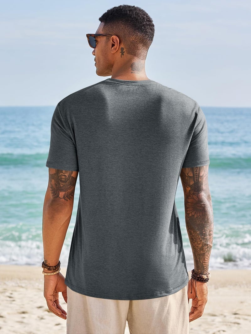 Runcati Mens Short Sleeve T-Shirts Graphic Crewneck Casual Printed Tee Summer Beach Hawaiian Vintage Shirts Grey - Image 3