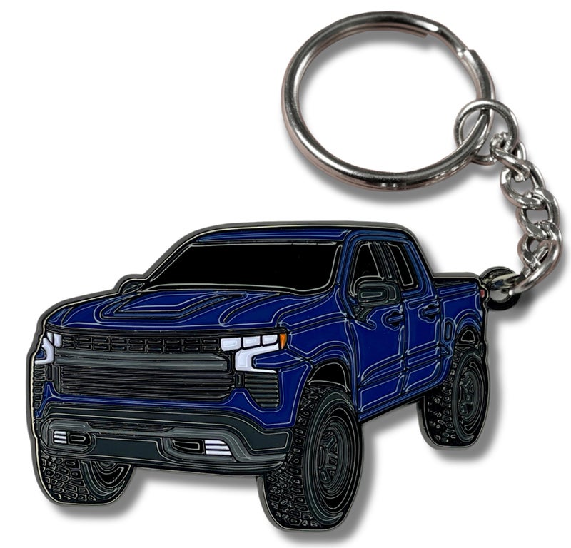 FOUR WHEEL BEAST Chevy Keychain Compatible with Chevy Silverado 1500 Accessories Toy Truck Gifts Men Key Fob Northsky Blue