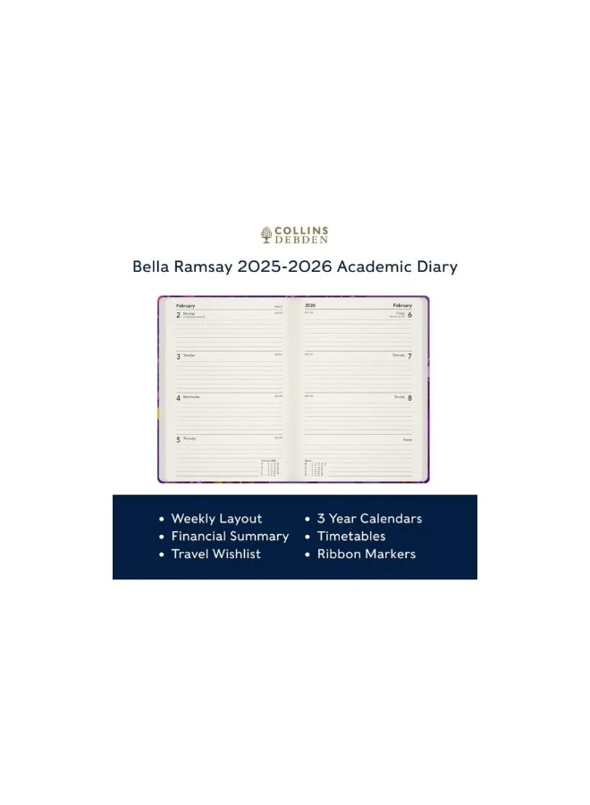 Collins Collins Bella Ramsey Cat 12 Month Planner, July 2025-July 2026 Week-to-View Diary, A5 Hard Cover, Mushroom