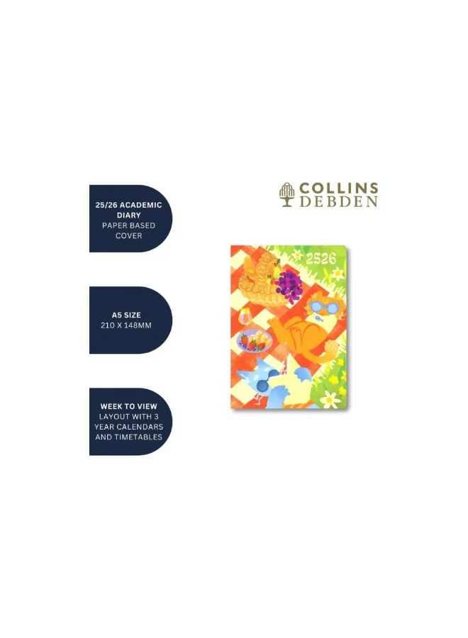 Collins Collins Bella Ramsey Cat 12 Month Planner, July 2025-July 2026 Week-to-View Diary, A5 Hard Cover, Mushroom
