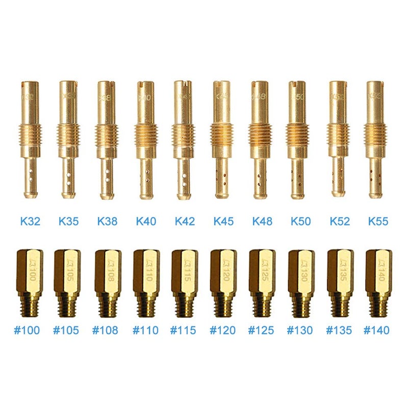20 Pcs Carburetor Jets Kit for Keihin OKO KOSO PE PWK Carb Main Jet Kit and Slow Pilot Jet Kit