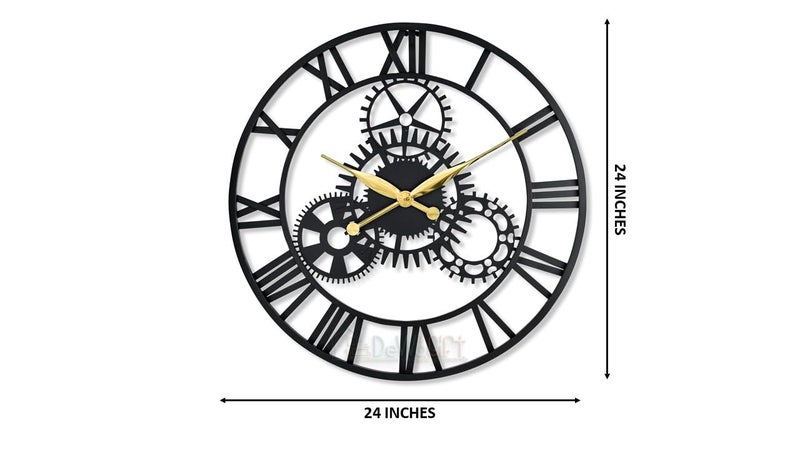 DeWoGift 24 Inch Large Metal Wall Clock with Fixed Gears – Decorative Industrial Vintage Wall Watch for Living Room, Bedroom & Office – Modern Silent Quartz Roman Numeral Home Decor - Image 4