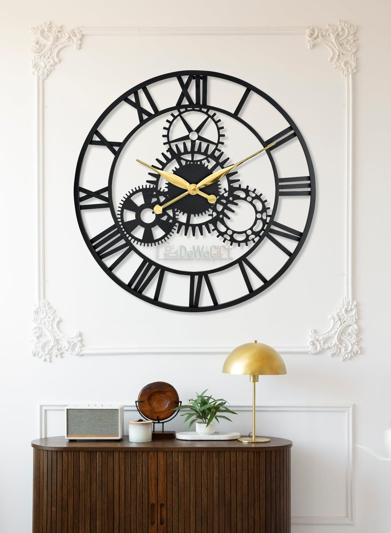 DeWoGift 24 Inch Large Metal Wall Clock with Fixed Gears – Decorative Industrial Vintage Wall Watch for Living Room, Bedroom & Office – Modern Silent Quartz Roman Numeral Home Decor - Image 1