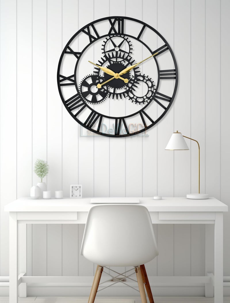 DeWoGift 24 Inch Large Metal Wall Clock with Fixed Gears – Decorative Industrial Vintage Wall Watch for Living Room, Bedroom & Office – Modern Silent Quartz Roman Numeral Home Decor - Image 3