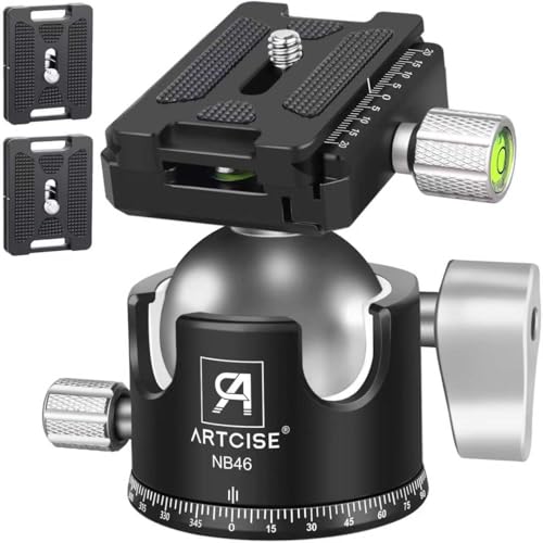 ARTCISE Tripod Ball Head Low Profile Tripod Head All Metal Camera Tripod Head 44lbs20kg Load with Three Arca Swiss Quick Release Plate for Tripod Monopod DSLR Camera - Image 1