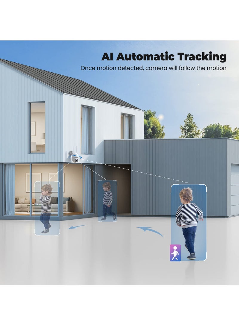 SOLARAE Security Camera Outdoor, 2K Home Security Camera, 360° PTZ WiFi Camera, CCTV Camera with Motion Tracking/PIR Human Detection/All-day Recording/Sound & Light Alarm, Support 16-128G SD Card - Image 2