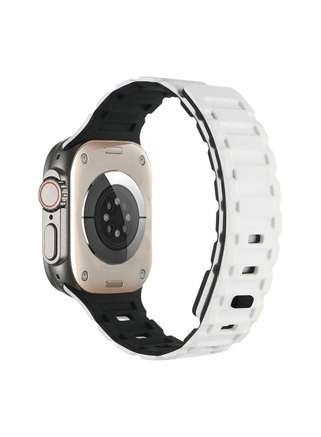 O Ozone Silicone Magnetic Band for Apple Watch 42mm 41mm 40mm 38mm, Magnet Strap with Anti-drop Buckle for iWatch Ultra SE 10 9 8 7 6 5 4 3 2 1-White/Black - Image 1