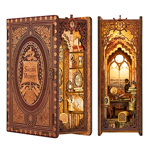 CUTEBEE Book Nook Kit DIY Booknook Miniature House Tiny House 3D Wooden Puzzle Dollhouse Kit for Adults and Teens Bookshelf Insert Decor DIY Craft Gift Model Build - Image 1