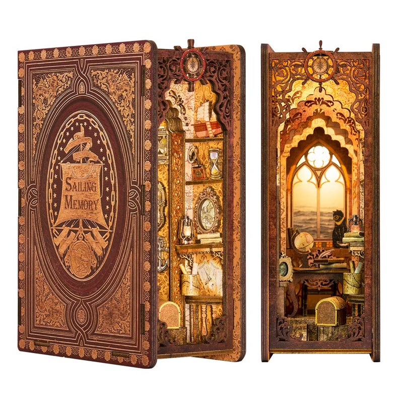 CUTEBEE Book Nook Kit DIY Booknook Miniature House Tiny House 3D Wooden Puzzle Dollhouse Kit for Adults and Teens Bookshelf Insert Decor DIY Craft Gift Model Build - Image 2